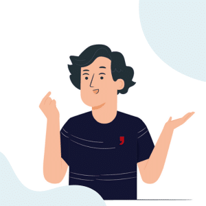 Illustration d'un homme portant un t-shirt noir avec un motif rouge, faisant des gestes avec les mains, exprimant une attitude interrogative ou incertaine.
